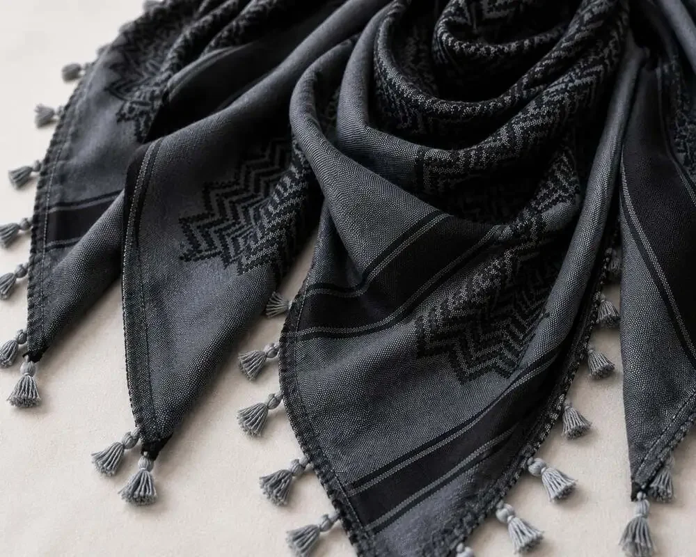 Shemagh Keffiyeh Made in Palestine  Gray & Black delicately woven